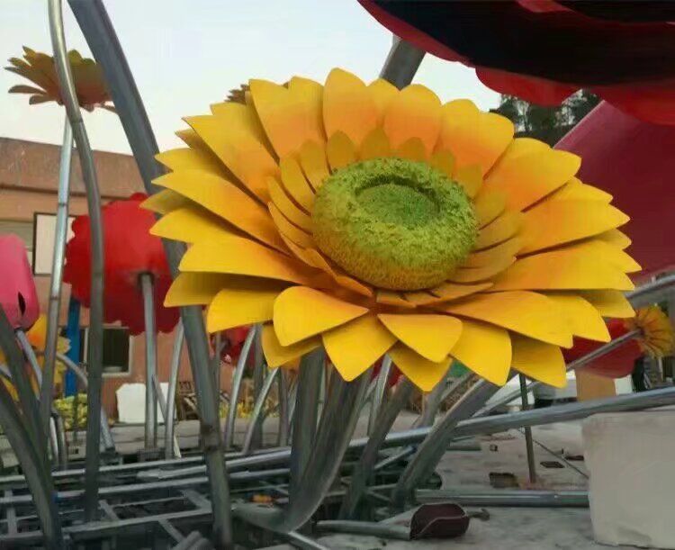 花籃雕塑制作承接，陸地?cái)[件，城市廣場葵花花籃雕塑制造商