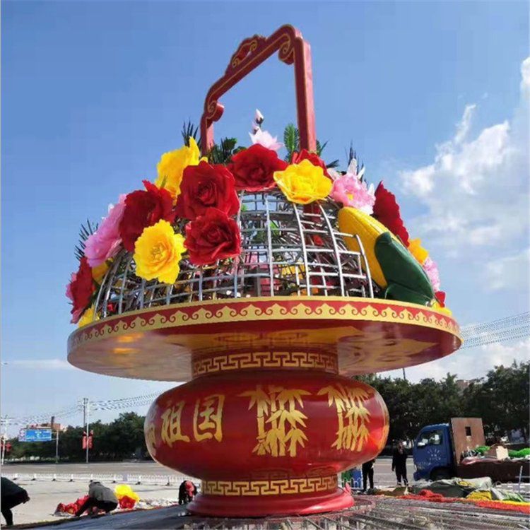 玻璃鋼花籃雕塑供應(yīng)，靜態(tài)雕塑，景區(qū)花籃雕塑展品