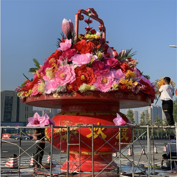 大型花籃雕塑定制，多彩藝術(shù)，城市花籃雕塑定價