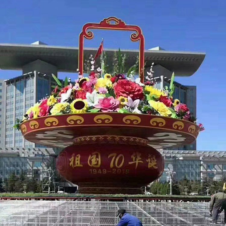 大型花籃雕塑選用，街道標(biāo)識，城市花籃雕塑定制